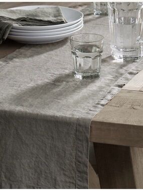 New RH Metallic Linen Table Runner Gray 16” x 108